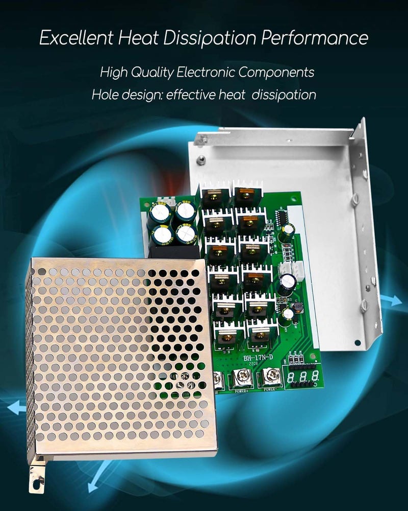 QAGGUM وحدة تحكم سرعة محرك DC PWM، DC 10-55V MAX 100A، وحدة تحكم محرك فرشاة بدون خطوات مع شاشة LED، مقاوم قابل للتعديل ومفتاح فرامل أمامي عكسي 12V 24V 36V 48V 50V - Image 4